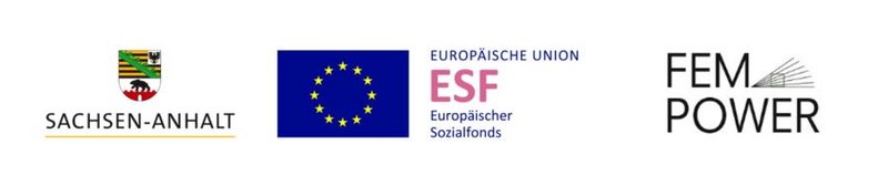 Logo von Sachsen-Anhalt, des EU-Förderprogramms ESF und vom FEM-Power-Projekt